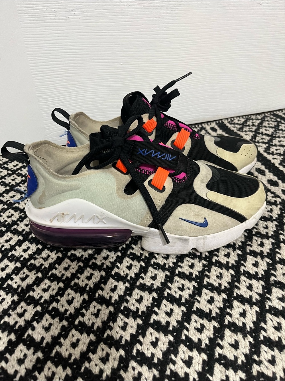 Nike Air Max Sneakers - Black, Cream & Purple with Orange Accents